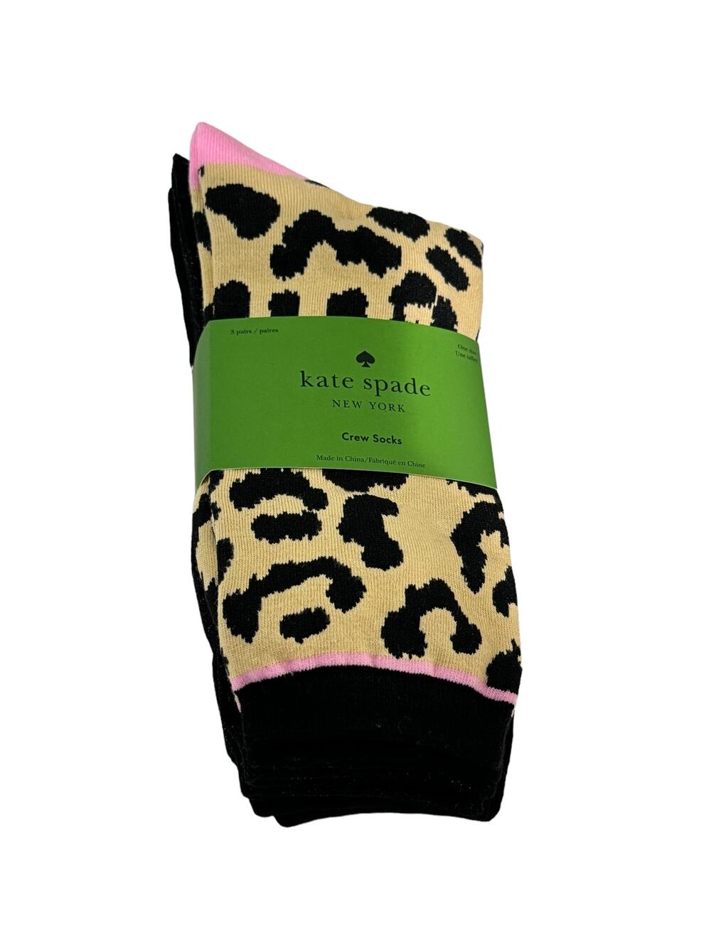 Kate Spade New York 3-Pack Boxed Rose Leopard Crew Socks Black One Size